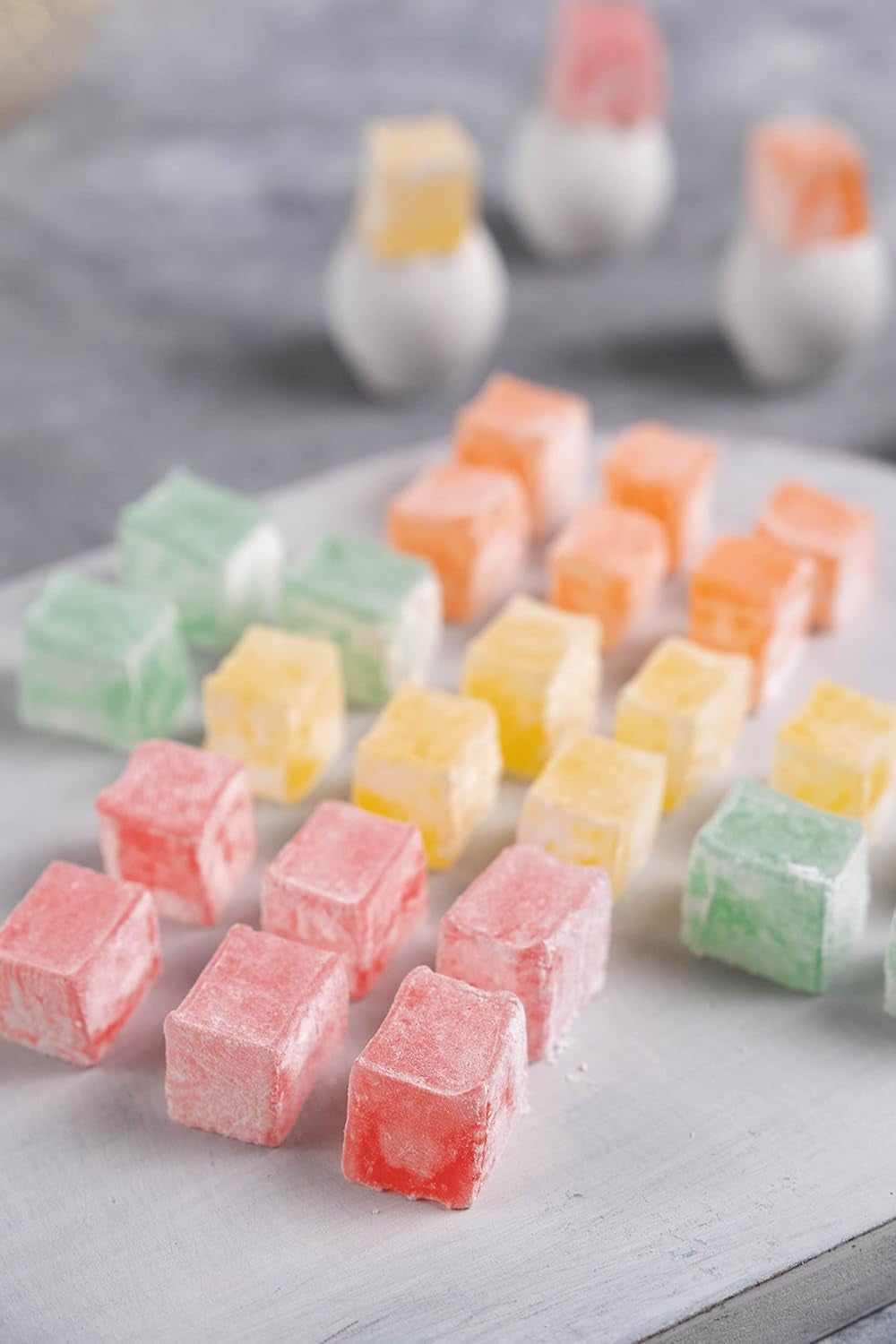 Turkish Delight Candy Elegant Gift Tin Box - 1.65lb-750g - Halal Vegan Lokum Fruit Flavors Rose, Strawberry, Lemon, Orange, Mint - Gift for Special Occasions, Halloween, Christmas