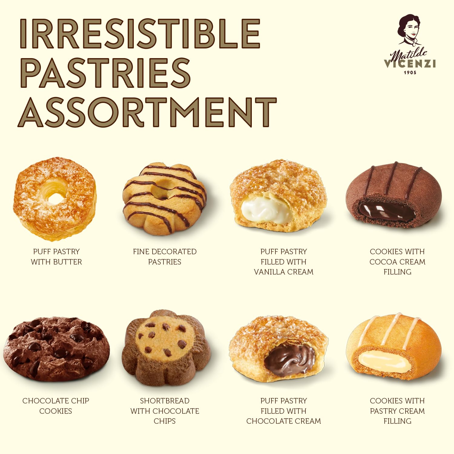 Matilde Vicenzi Roma Cookie Tin - Italian Pastries & Bakery Cookies in Individually Wrapped Trays - Bakery Dessert Gifts - Puff Pastry, Assorted Cookies in Italian Design Gift Tin 32oz (907g)