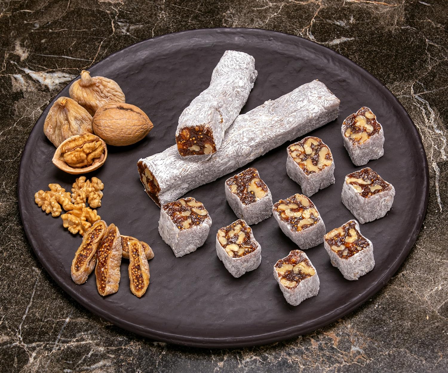 , Turkish Delight, Dessert Snacks, Pistachio, Hazelnut, Walnut, Fig, Orange, Pomegranate, Kiwi, Honey, Milk - Turkish Sweets Tray Gift Ideas for Birthday, Christmas