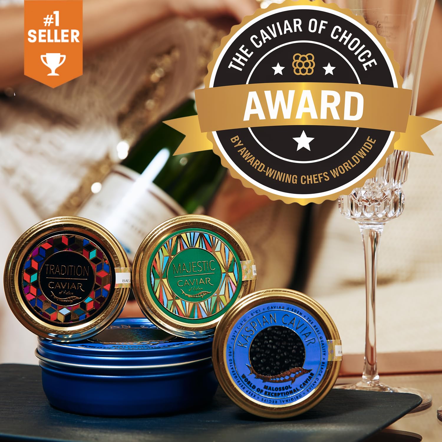 𝐁𝐄𝐒𝐓𝐒𝐄𝐋𝐋𝐄𝐑 - KASPIAN Collection - Premium Osetra Sturgeon Black  - 3.5 oz / 100 g - Premium Black  with Classical Malossol Taste from Sturgeon Black Roe by  d'Eden