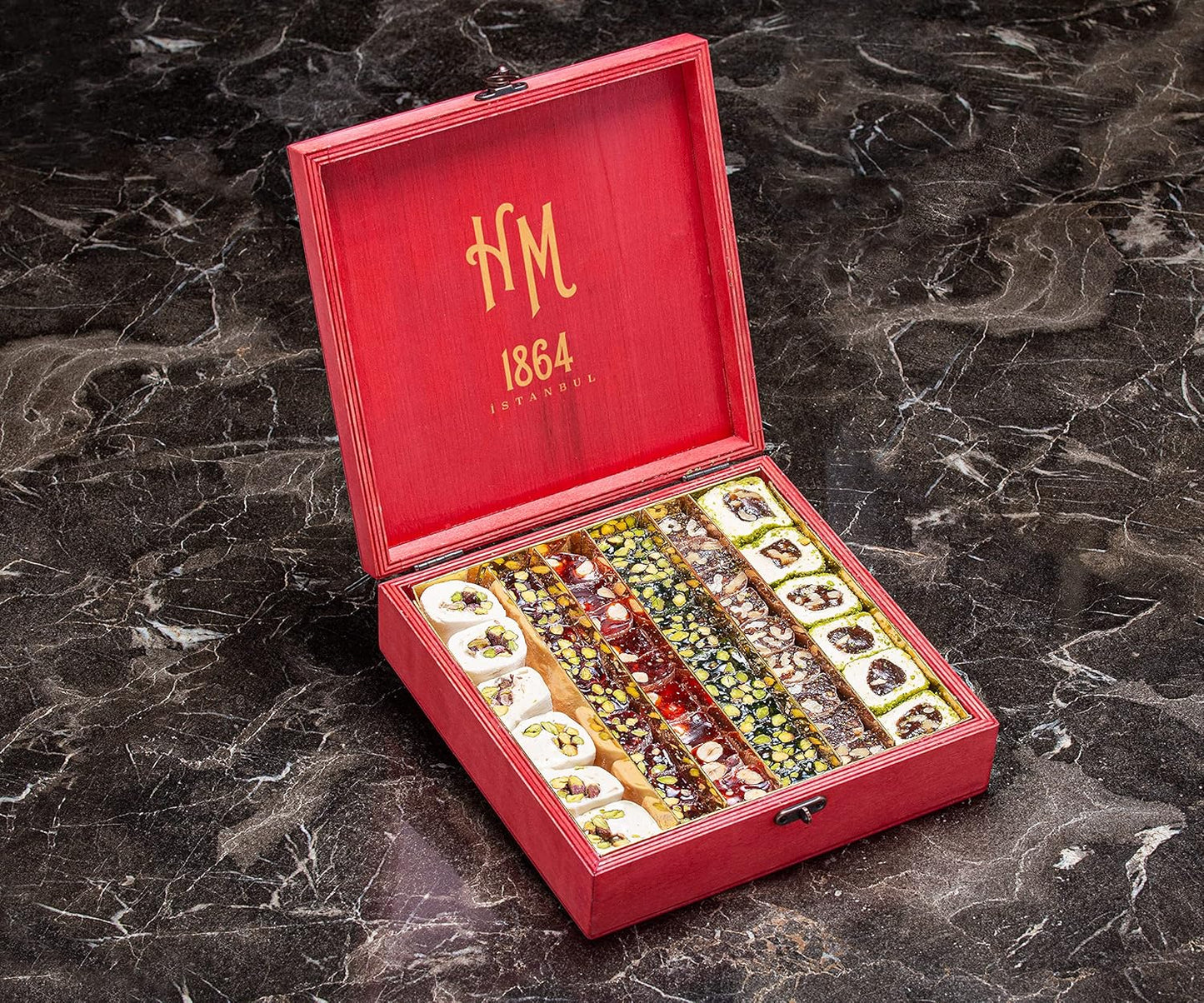 , Turkish Delight, Dessert Snacks, Pistachio, Hazelnut, Walnut, Fig, Orange, Pomegranate, Kiwi, Honey, Milk - Turkish Sweets Tray Gift Ideas for Birthday, Christmas